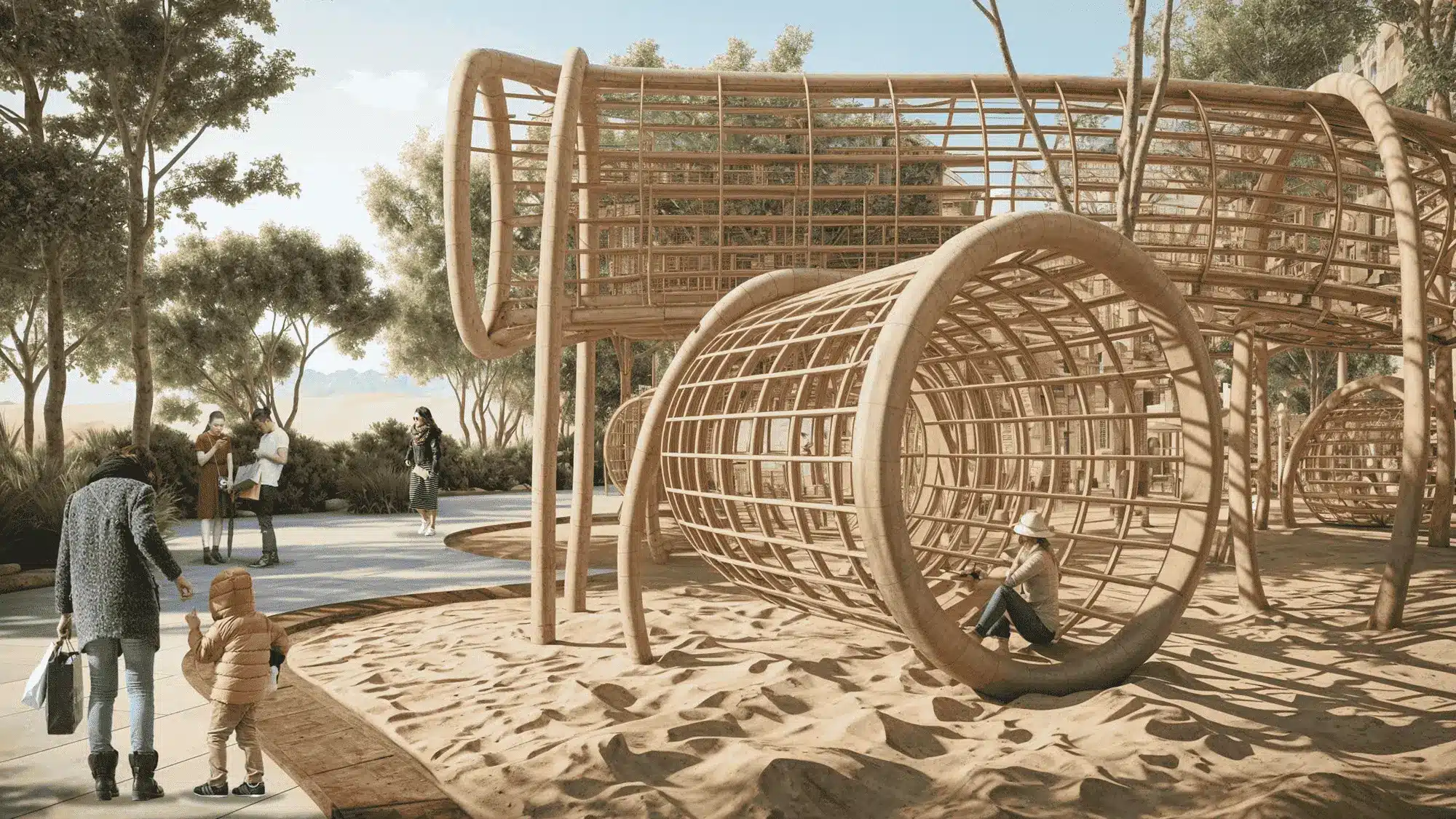 Khu Vui Choi Tuong Tac Hien Dai Voi Cau Truc Go Hinh Tron Khong Lo Noi Tre Em Kham Pha Va Van Dong Sang Tao